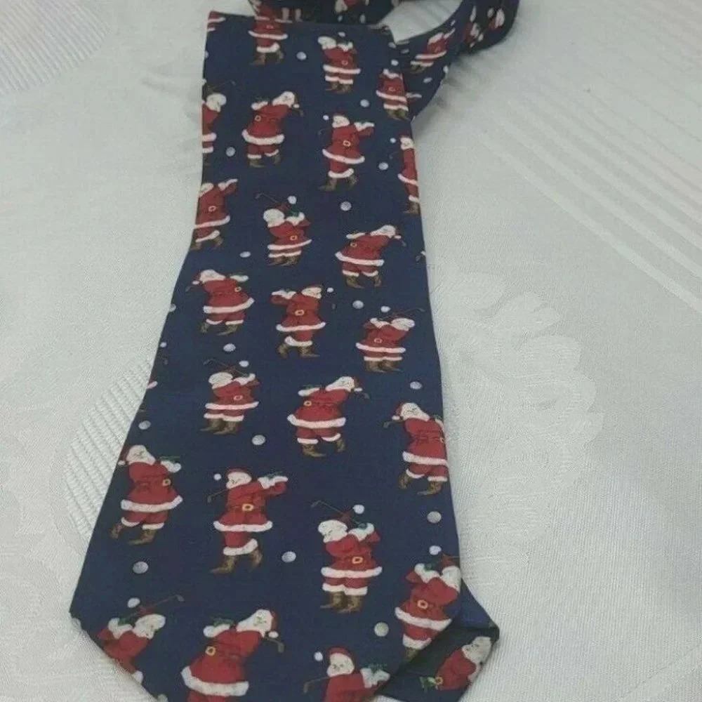 Santa Playing Golf multi color Neck tie - Picture 5 of 6
